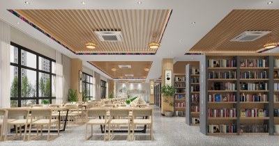 现代图书馆阅读区3D模型下载